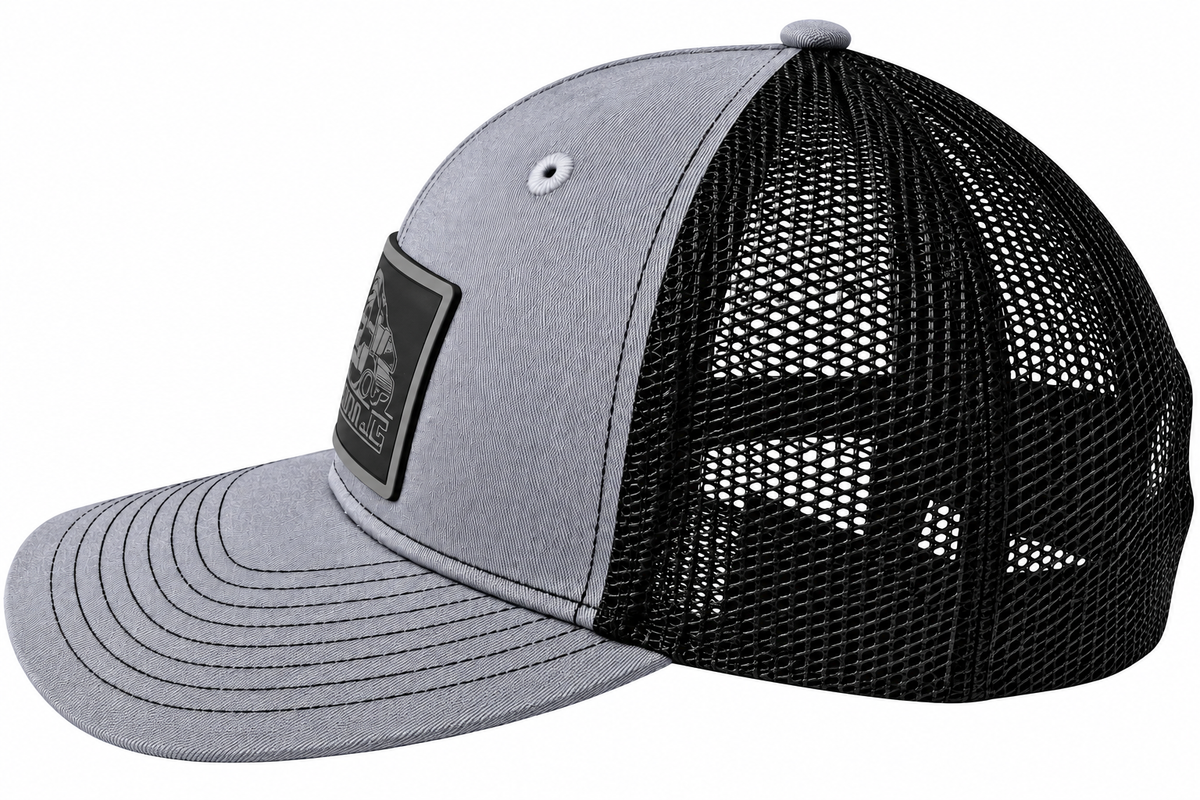 Grey and black trucker hat